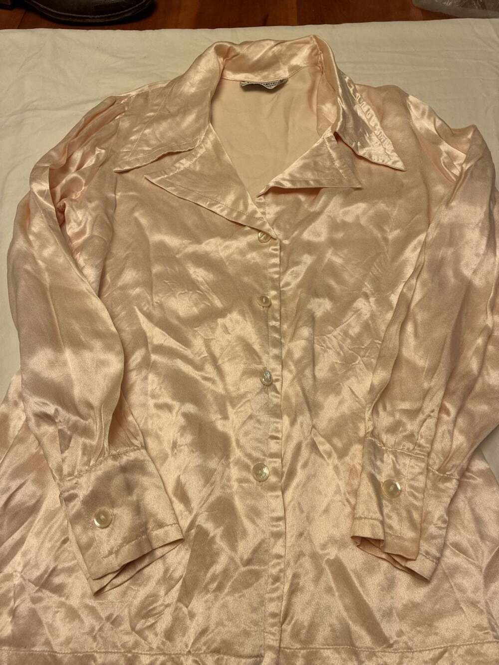 Vintage San Francisco Shirt Works Satin Button Down Blouse Peach